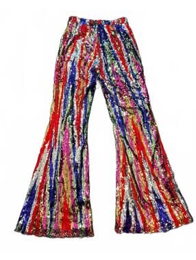 EUC Multicolor Rainbow Sequin High Rise Flare Bell Bottom Pants XS